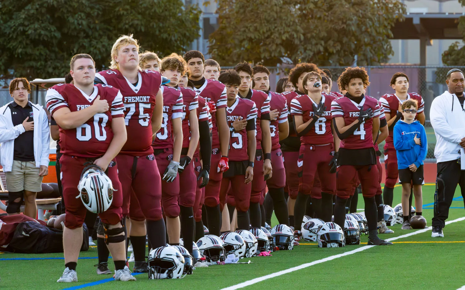 Players during the National Anthem