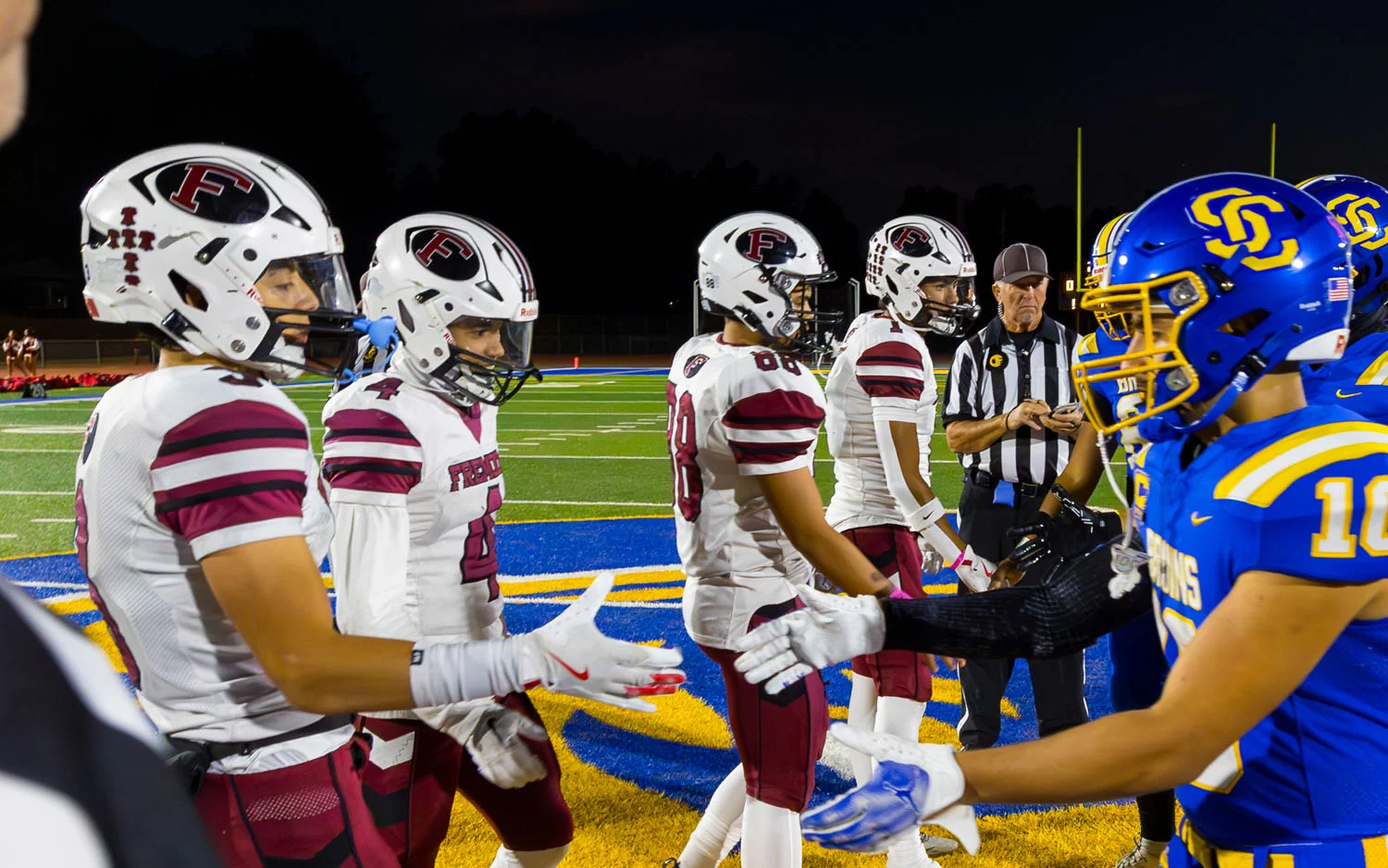 Captains meeting at midfield